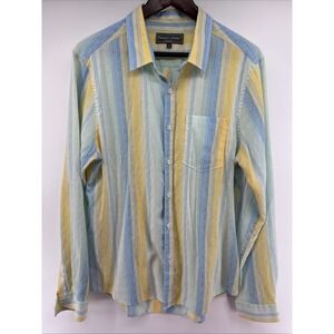 Paisley and Gray Slim Fit Button-up‎ Striped  Long Sleeve Shirt Men's Large